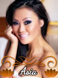 Smiling woman in a white outfit, labeled 'Asia'