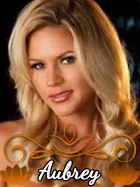 Blonde woman with long hair and lotus design