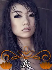 Portrait of a woman with wet hair and lotus design overlay