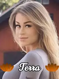 Portrait of a woman named Terra with long hair, outdoors